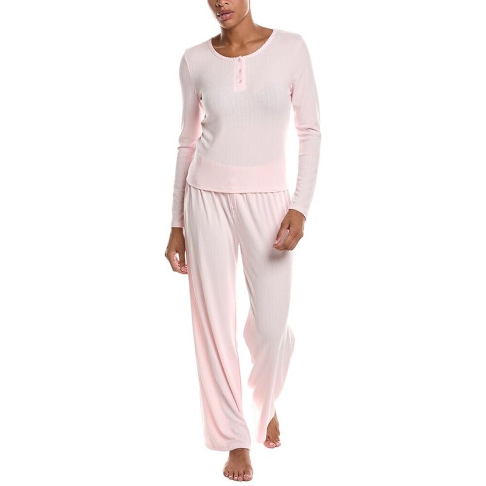 Honeydew Womens  2Pc Blissful Long Henley Set, Pink